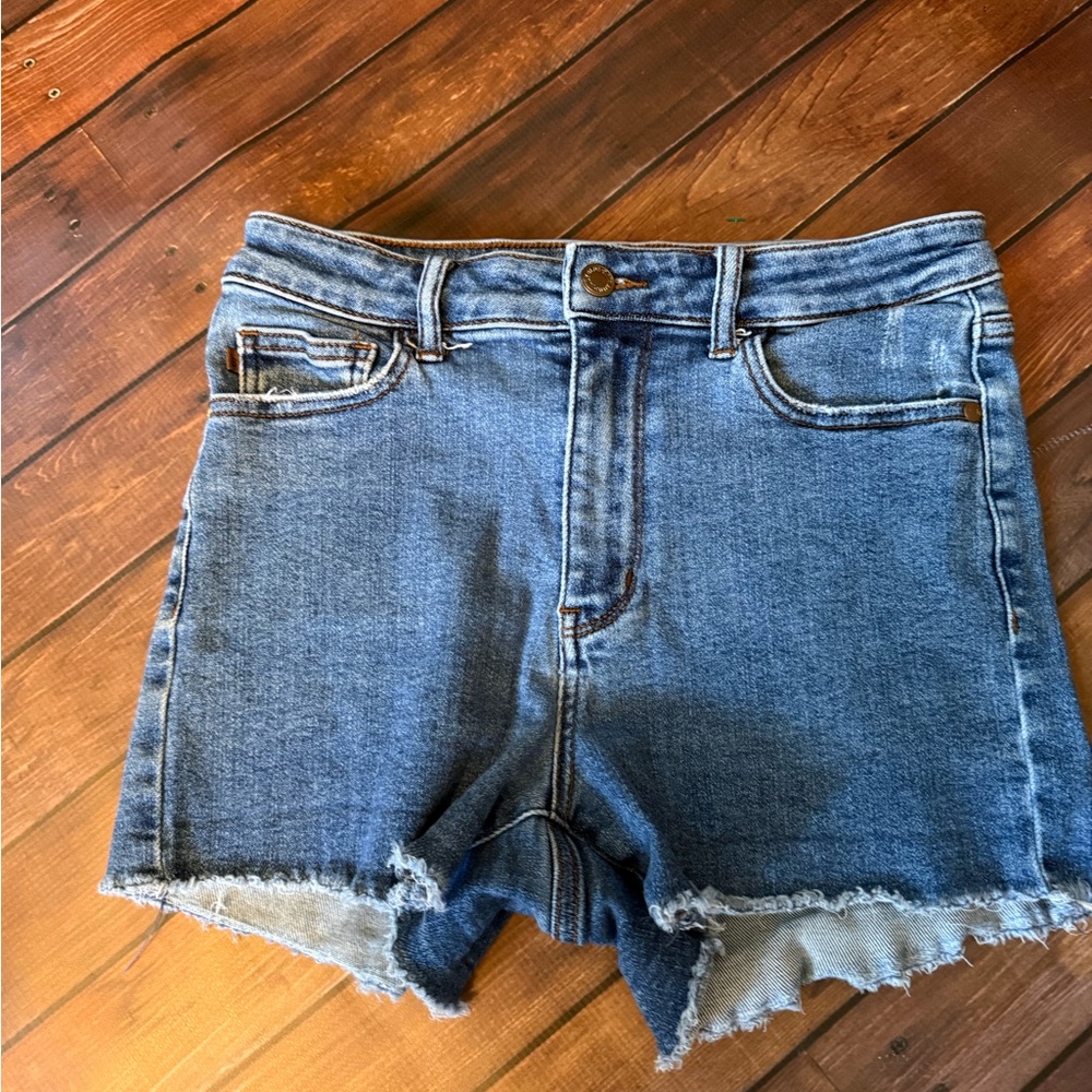 Judy Blue Classic Blue High-Rise Raw Edge Denim Shorts